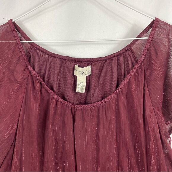 Venezia Burgundy Metallic Sheer Blouse Size 14/16 Check out the Video! - Picture 7 of 9